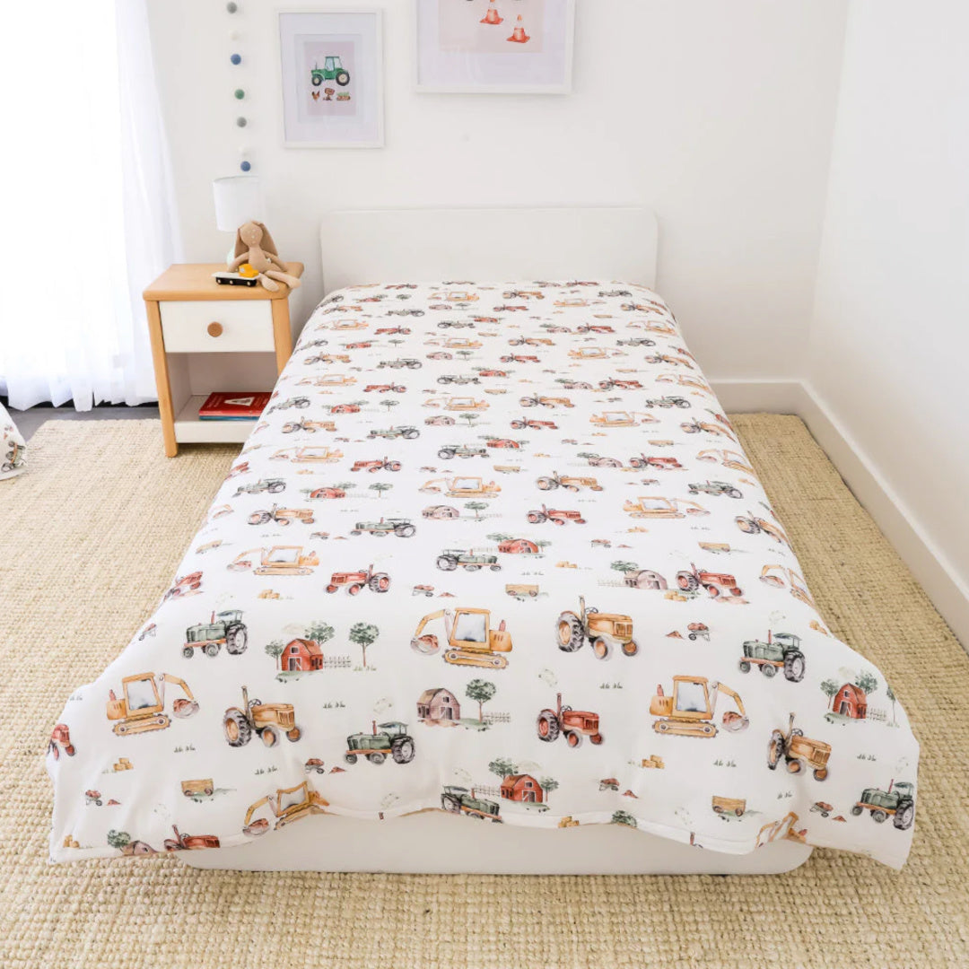 SNUGGLE HUNNY ORGANIC COTTON DOUBLE BED QUILT COVER - DIGGERS & TRACTORS