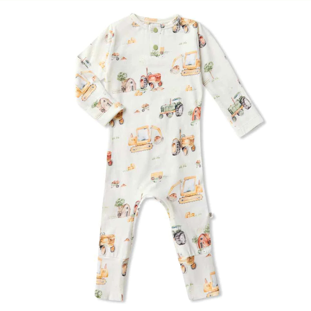 SNUGGLE HUNNY ORGANIC GROWSUIT - DIGGERS &amp; TRACTORS