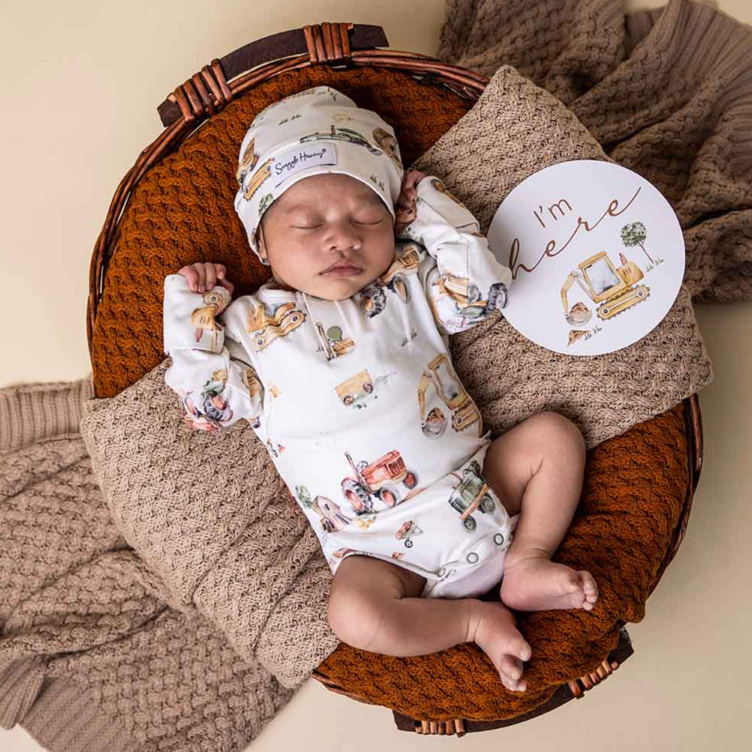 SNUGGLE HUNNY ORGANIC LONG SLEEVE BODYSUIT - DIGGERS AND TRACTORS