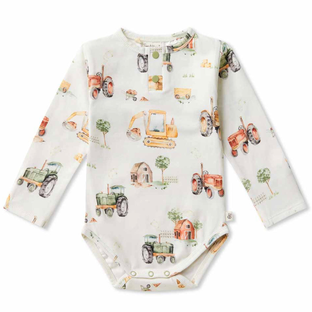 SNUGGLE HUNNY ORGANIC LONG SLEEVE BODYSUIT - DIGGERS AND TRACTORS