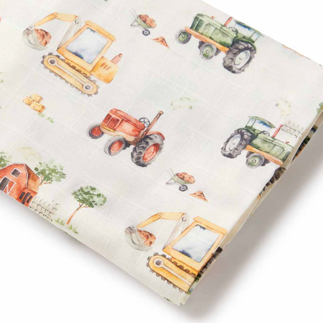 SNUGGLE HUNNY ORGANIC MUSLIN WRAP - DIGGERS &amp; TRACTORS