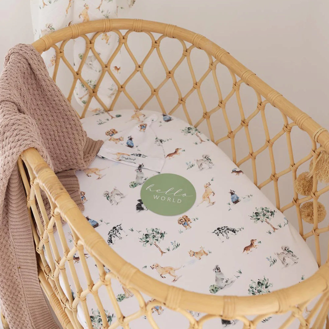 SNUGGLE HUNNY ORGANIC FITTED BASSINET SHEET / CHANGE PAD COVER - DOG PARK