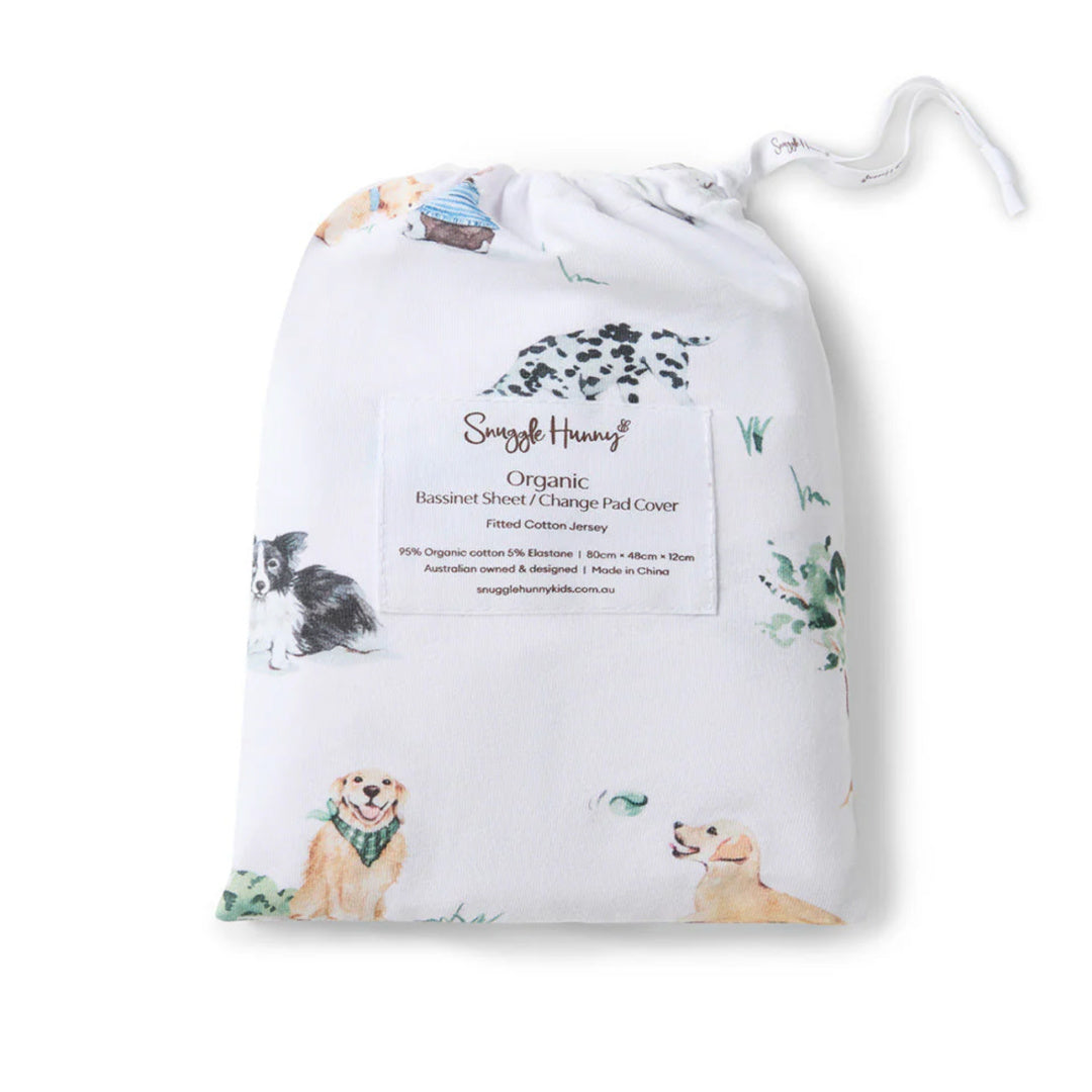 SNUGGLE HUNNY ORGANIC FITTED BASSINET SHEET / CHANGE PAD COVER - DOG PARK