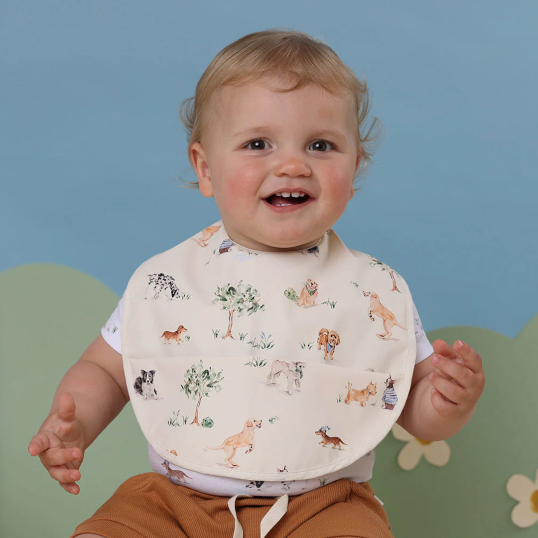 SNUGGLE HUNNY WATERPROOF BABY BIB - DOG PARK