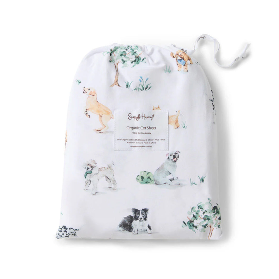 SNUGGLE HUNNY ORGANIC FITTED COT SHEET - DOG PARK