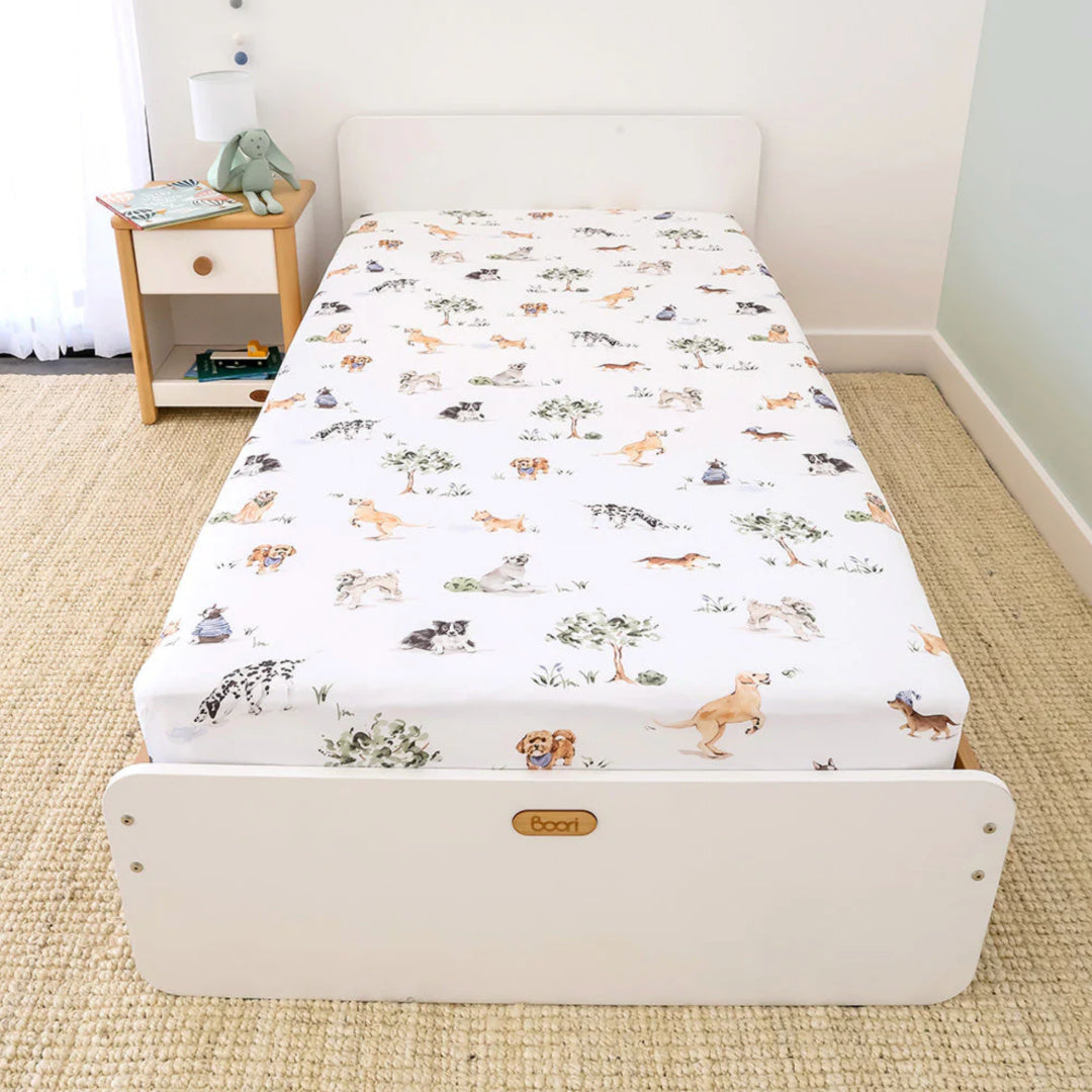 SNUGGLE HUNNY ORGANIC COTTON SINGLE BED FITTED SHEET - DOGS PARK