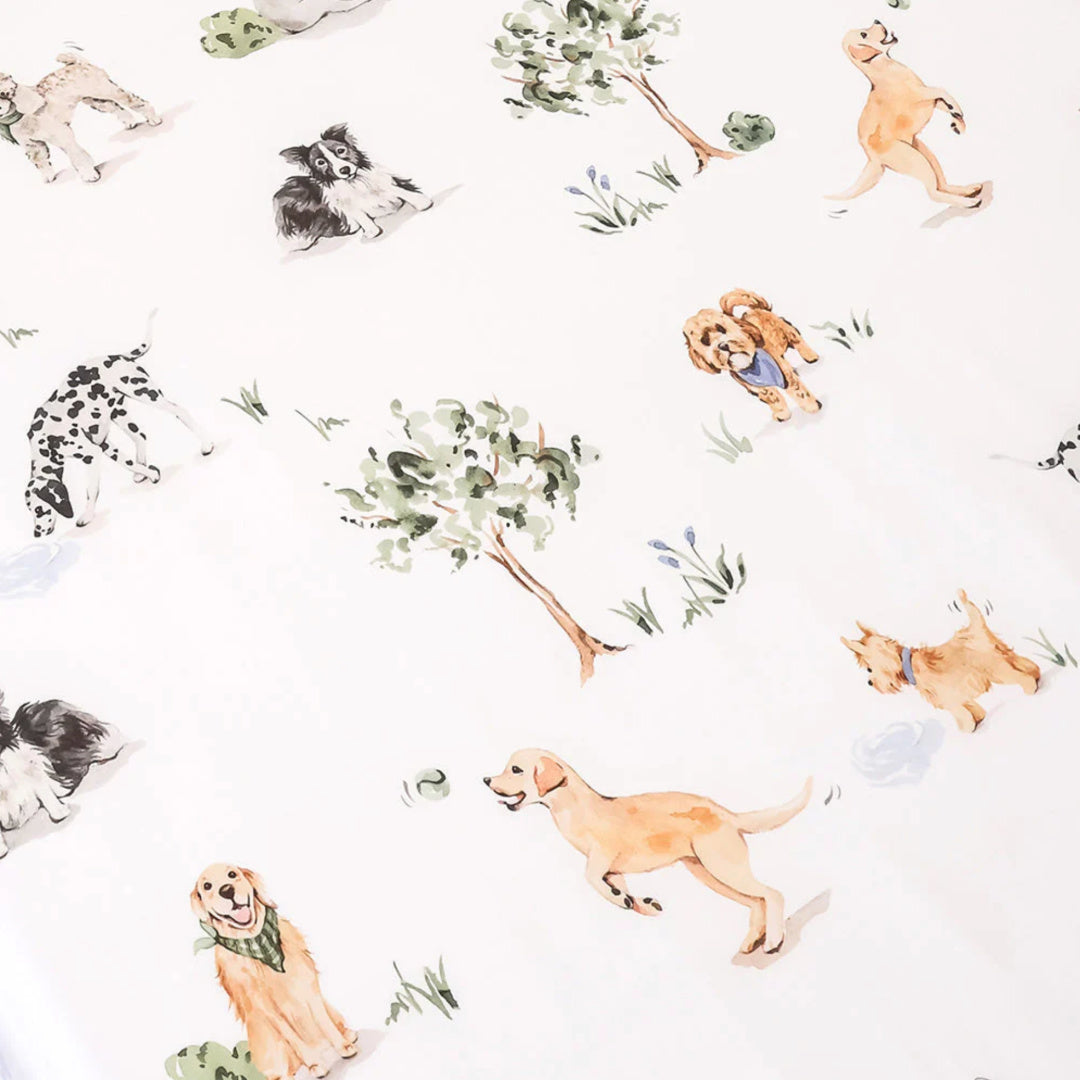 SNUGGLE HUNNY ORGANIC COTTON SINGLE BED FITTED SHEET - DOGS PARK