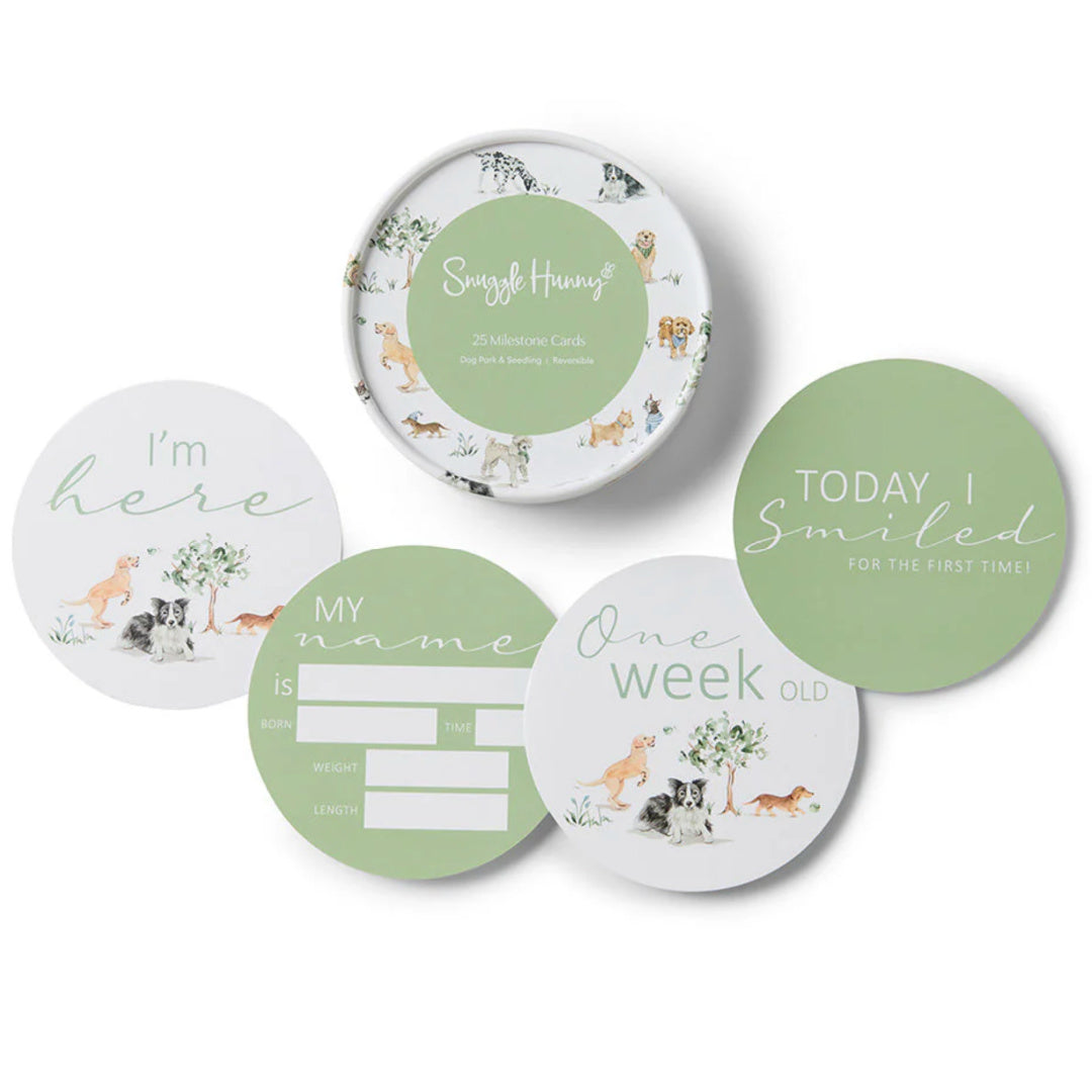 SNUGGLE HUNNY REVERSIBLE MILESTONE CARDS - DOG PARK AND SEEDLING