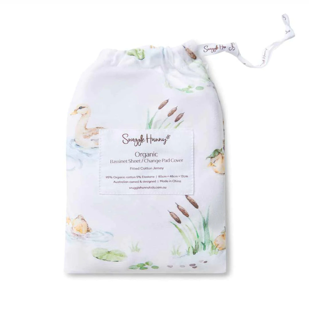 SNUGGLE HUNNY ORGANIC FITTED BASSINET SHEET / CHANGE PAD COVER - DUCK POND