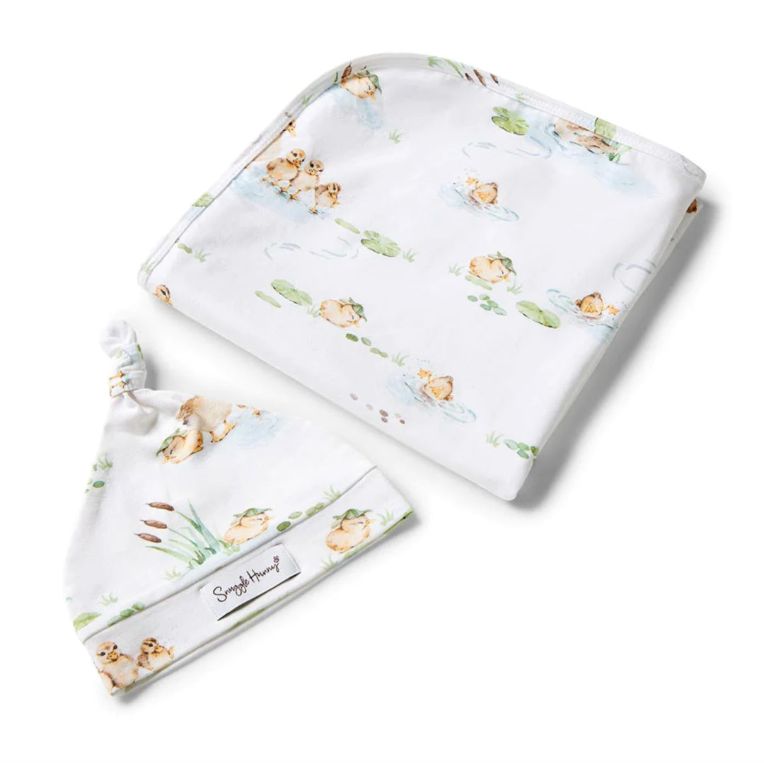 SNUGGLE HUNNY ORGANIC JERSEY WRAP AND BEANIE SET - DUCK POND