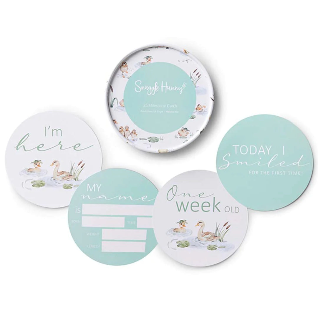 SNUGGLE HUNNY REVERSIBLE MILESTONE CARDS - DUCK POND & SAGE