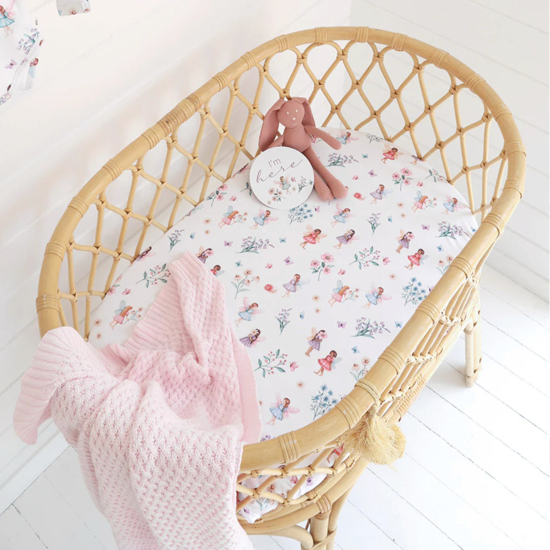 SNUGGLE HUNNY ORGANIC FITTED BASSINET SHEET / CHANGE PAD COVER - FAIRY GARDEN