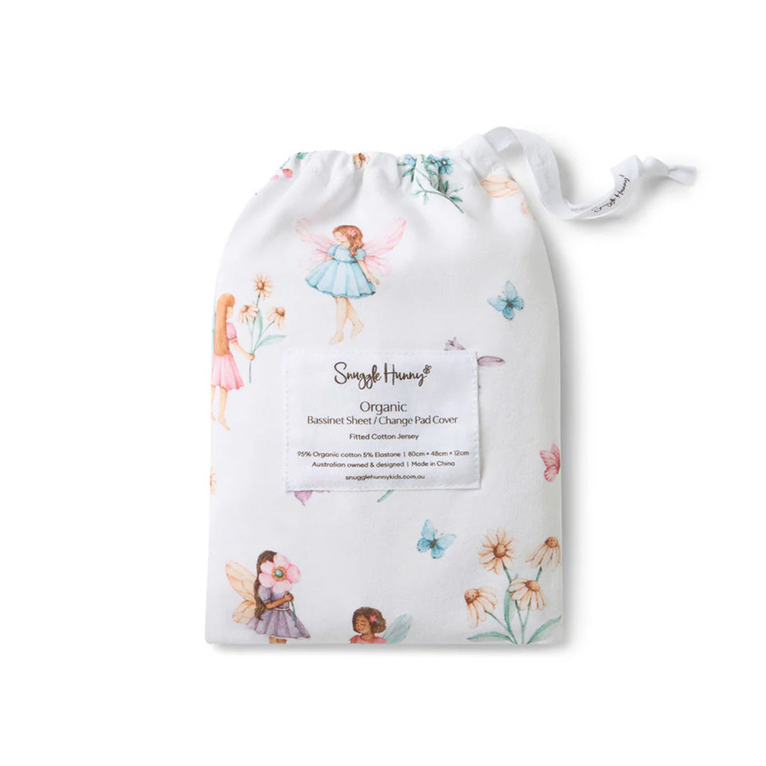 SNUGGLE HUNNY ORGANIC FITTED BASSINET SHEET / CHANGE PAD COVER - FAIRY GARDEN