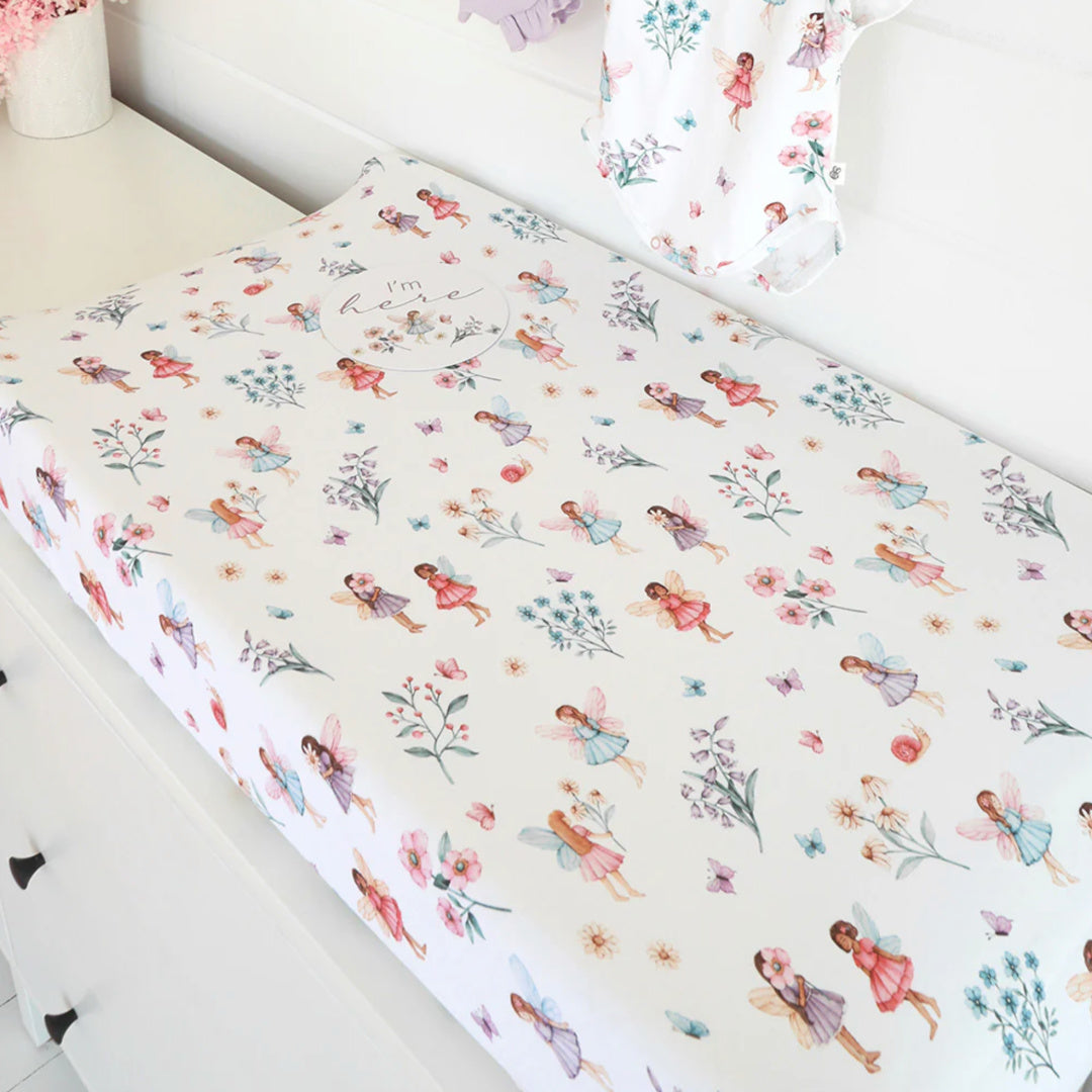 SNUGGLE HUNNY ORGANIC FITTED BASSINET SHEET / CHANGE PAD COVER - FAIRY GARDEN