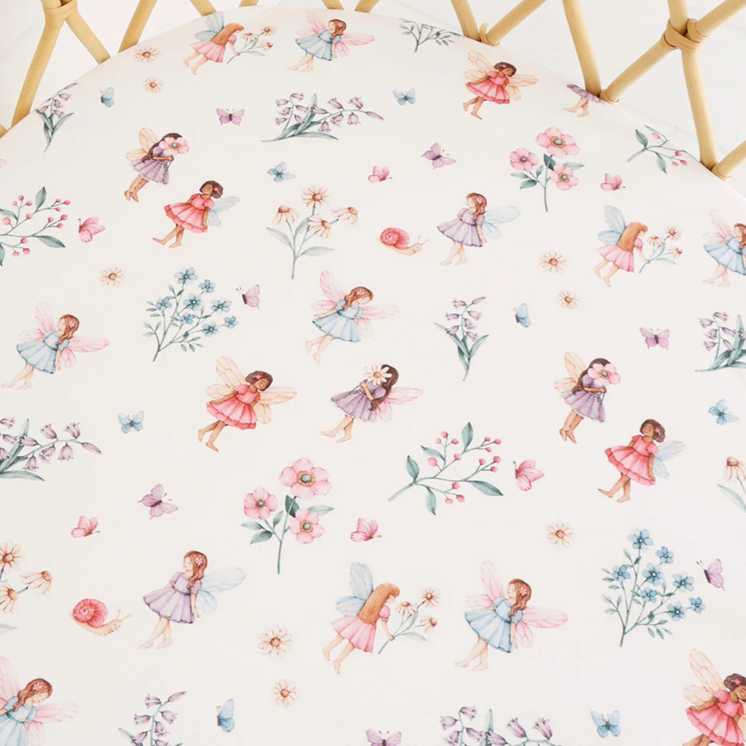 SNUGGLE HUNNY ORGANIC FITTED BASSINET SHEET / CHANGE PAD COVER - FAIRY GARDEN