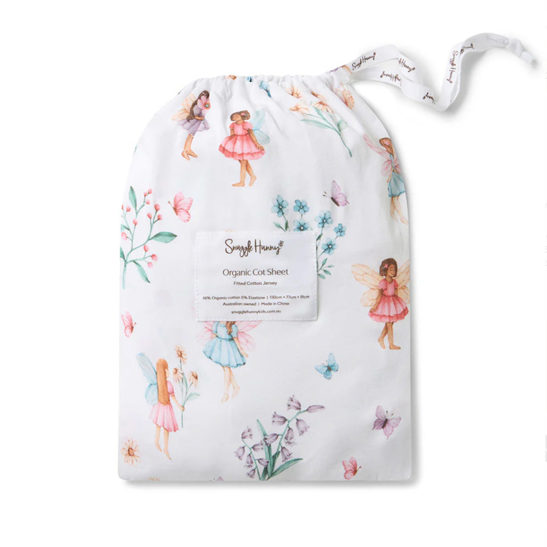 SNUGGLE HUNNY ORGANIC FITTED COT SHEET - FAIRY GARDEN