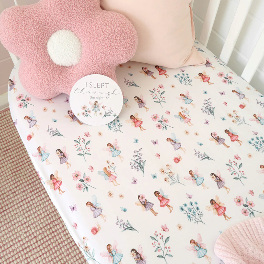 SNUGGLE HUNNY ORGANIC FITTED COT SHEET - FAIRY GARDEN