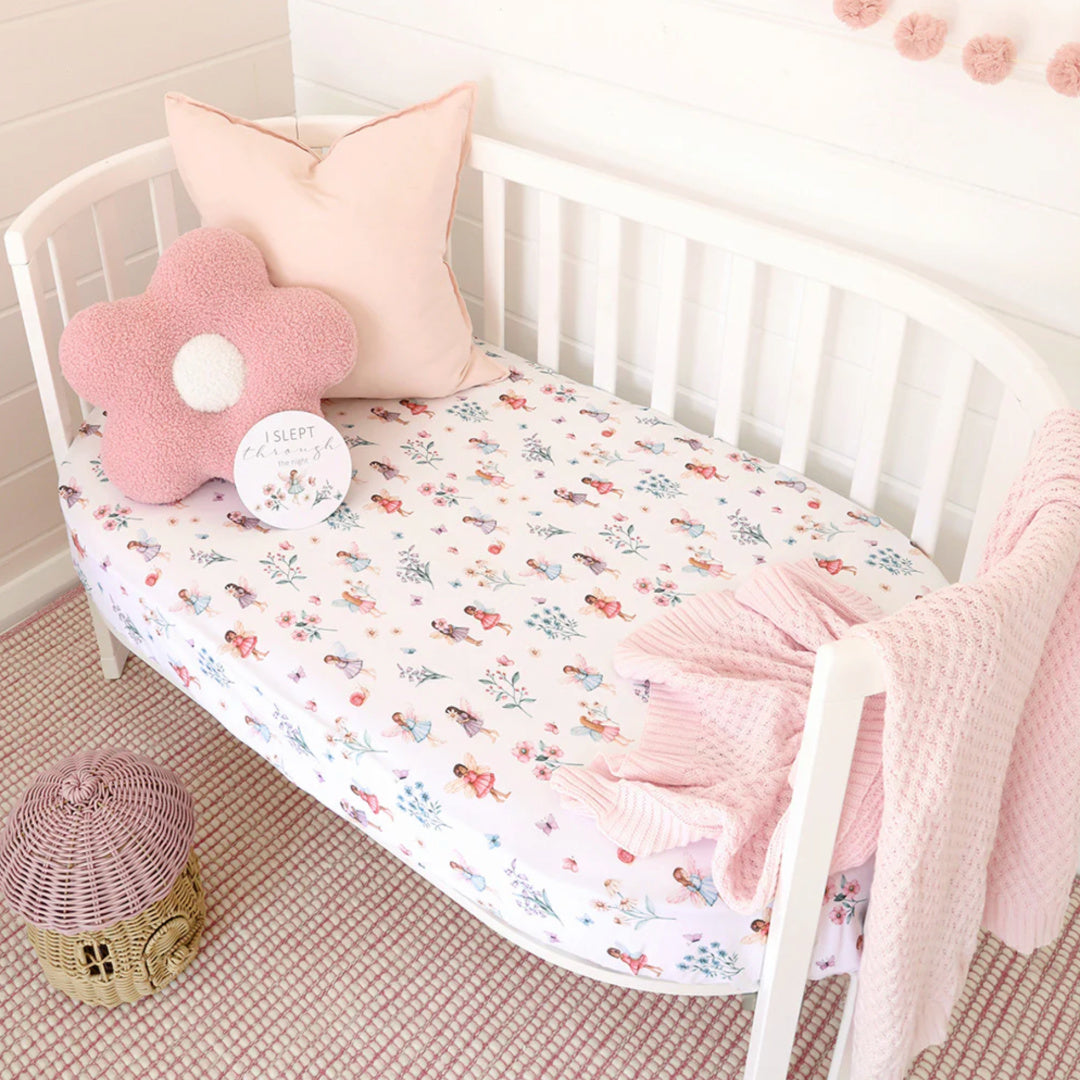 SNUGGLE HUNNY ORGANIC FITTED COT SHEET - FAIRY GARDEN