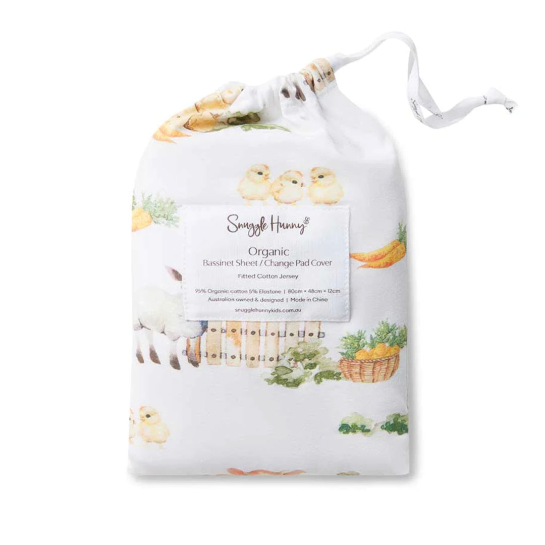 SNUGGLE HUNNY ORGANIC FITTED BASSINET SHEET / CHANGE PAD COVER - FARM