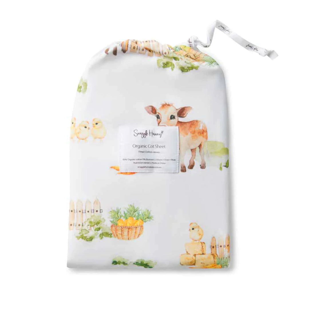 SNUGGLE HUNNY ORGANIC FITTED COT SHEET - FARM