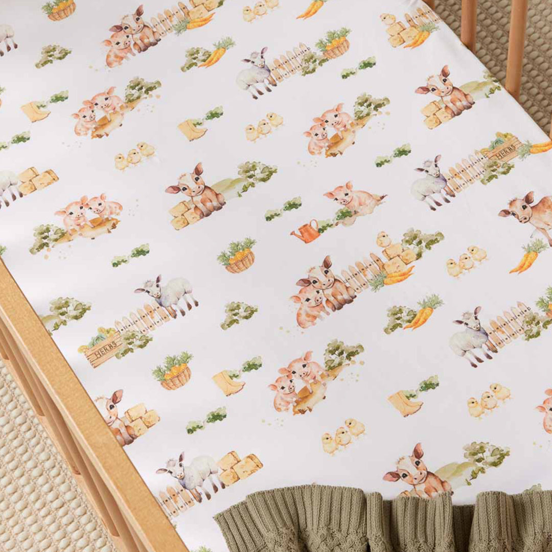 SNUGGLE HUNNY ORGANIC FITTED COT SHEET - FARM