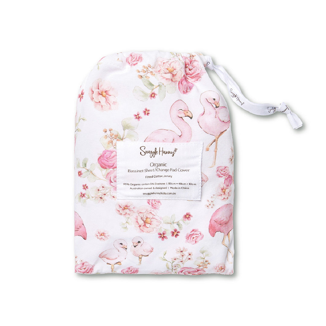 SNUGGLE HUNNY ORGANIC FITTED BASSINET SHEET / CHANGE PAD COVER - FLAMINGOS