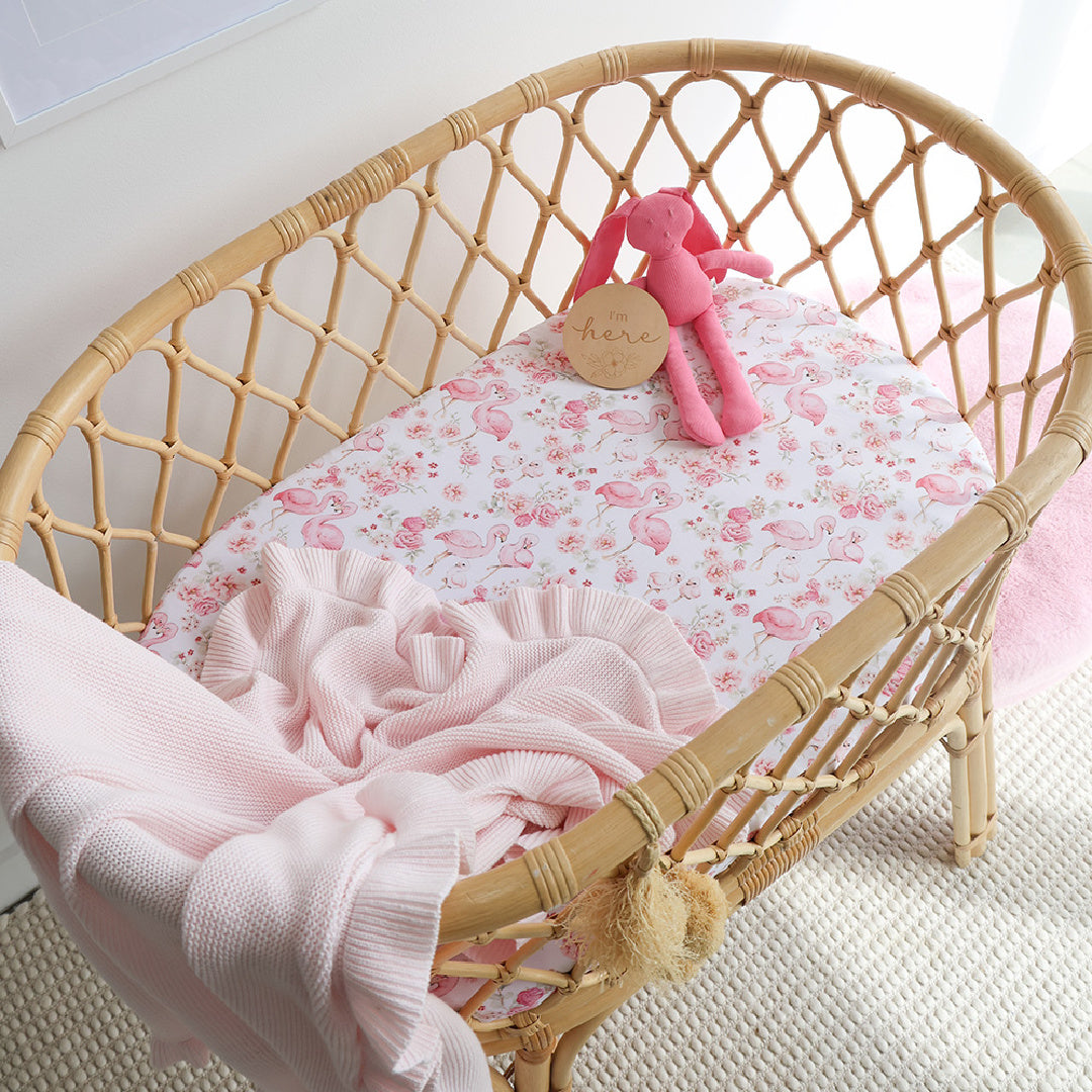SNUGGLE HUNNY ORGANIC FITTED BASSINET SHEET / CHANGE PAD COVER - FLAMINGOS
