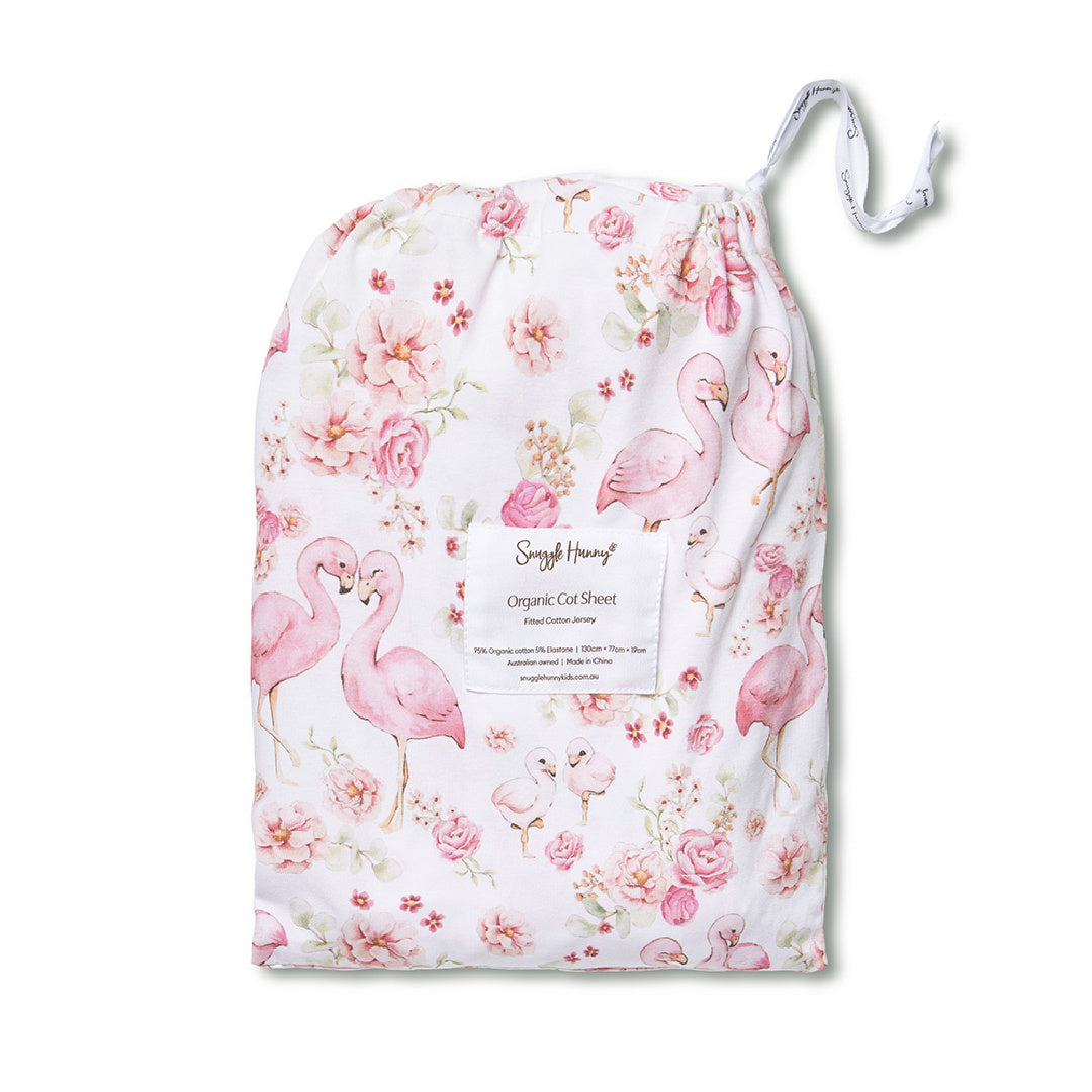 SNUGGLE HUNNY ORGANIC FITTED COT SHEET - FLAMINGOS