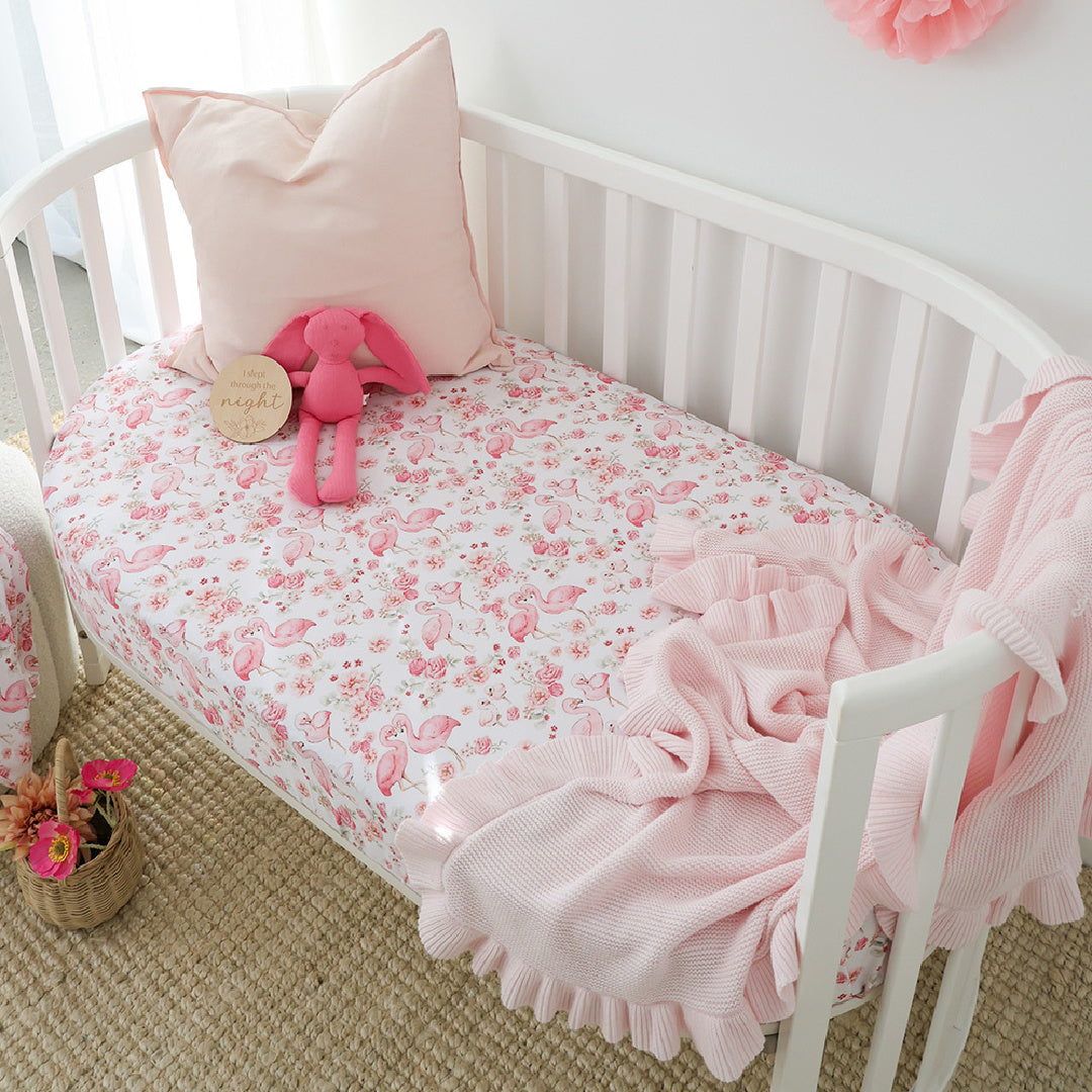 SNUGGLE HUNNY ORGANIC FITTED COT SHEET - FLAMINGOS