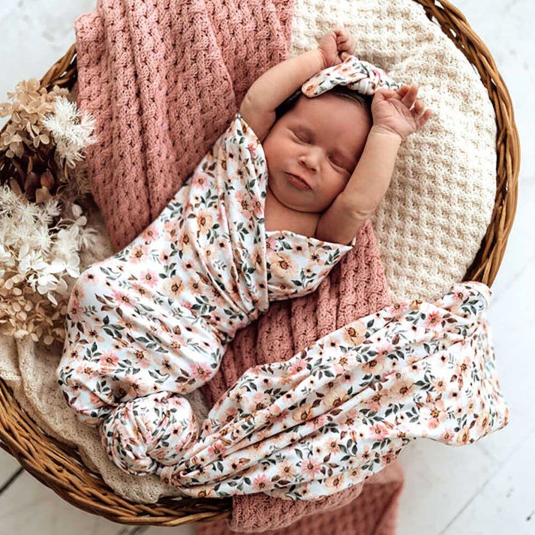 SNUGGLE HUNNY ORGANIC JERSEY WRAP AND TOPKNOT SET - SPRING FLORAL