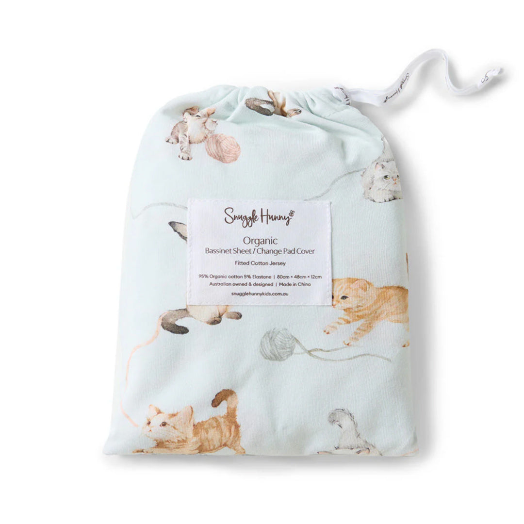 SNUGGLE HUNNY ORGANIC FITTED BASSINET SHEET / CHANGE PAD COVER - KITTENS