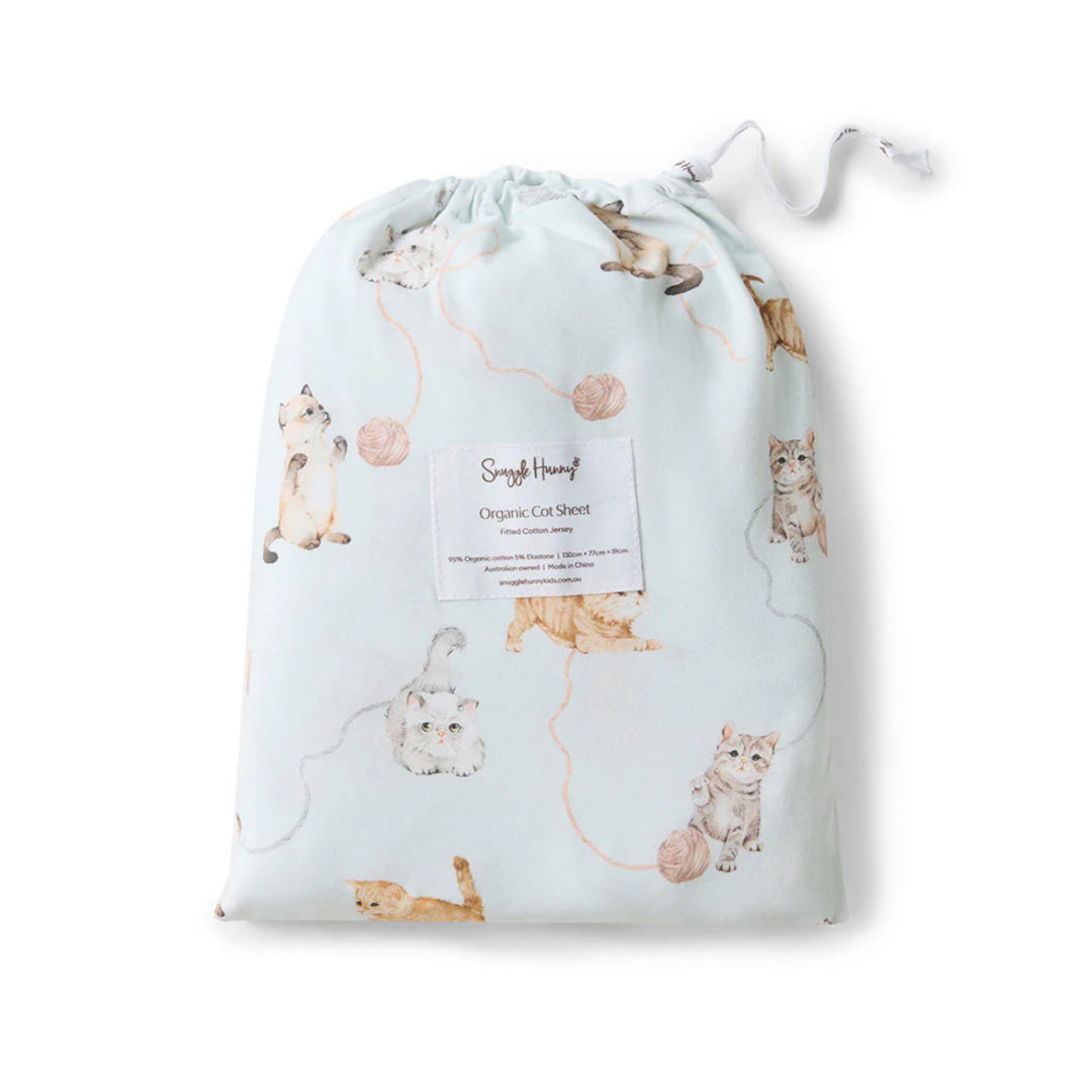 SNUGGLE HUNNY ORGANIC FITTED COT SHEET - KITTENS