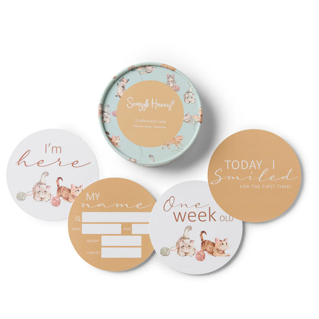 SNUGGLE HUNNY REVERSIBLE MILESTONE CARDS - KITTENS AND PEBBLE