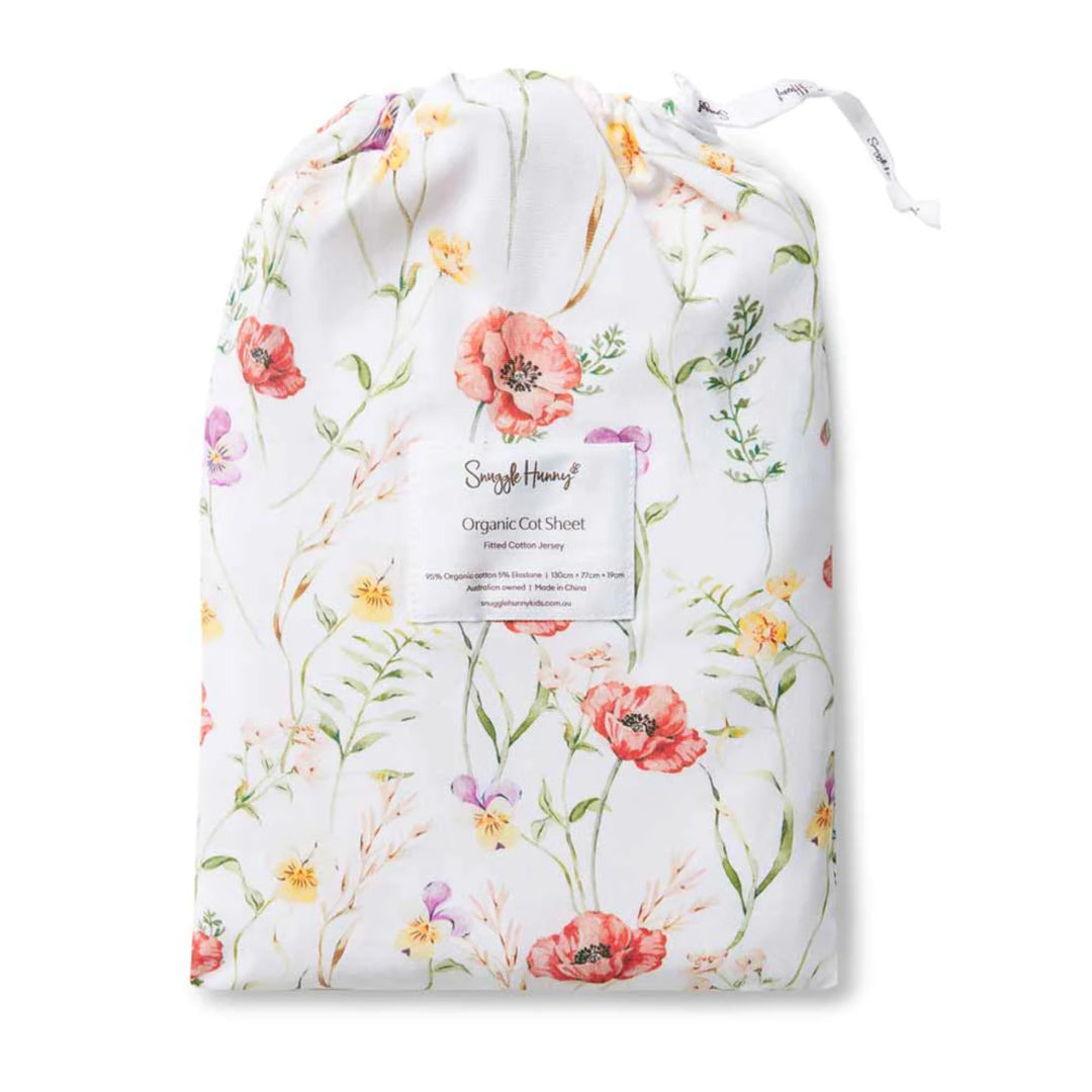 SNUGGLE HUNNY ORGANIC FITTED COT SHEET - MEADOW