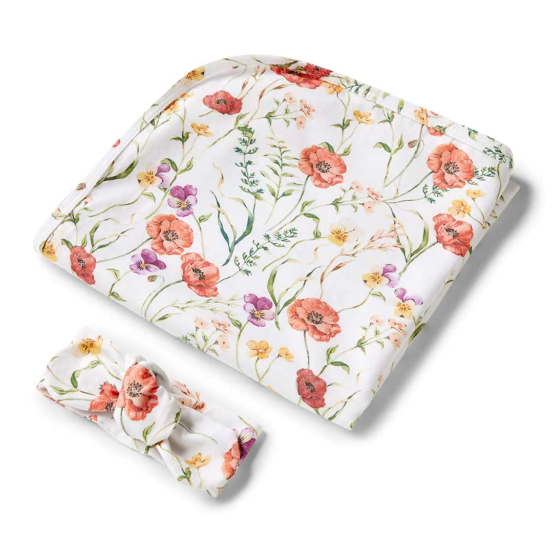 SNUGGLE HUNNY ORGANIC JERSEY WRAP AND TOPKNOT SET - MEADOW