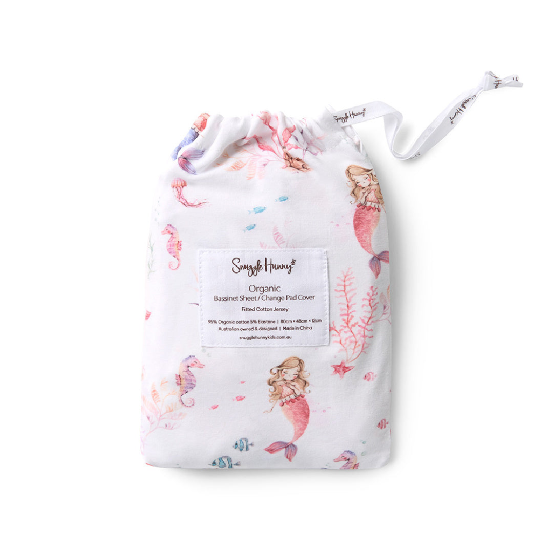 SNUGGLE HUNNY ORGANIC FITTED BASSINET SHEET / CHANGE PAD COVER - MERMAID
