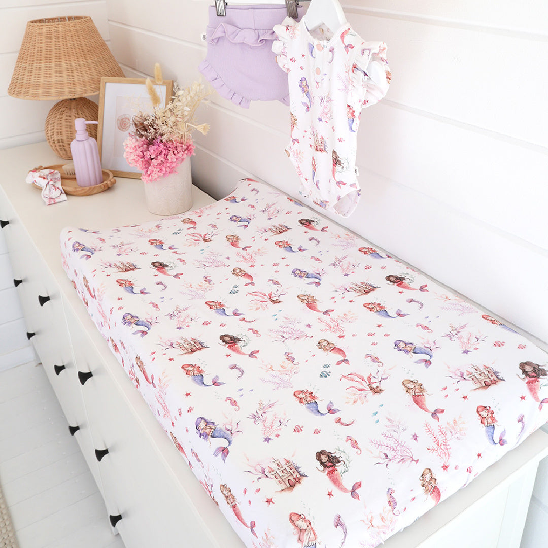 SNUGGLE HUNNY ORGANIC FITTED BASSINET SHEET / CHANGE PAD COVER - MERMAID