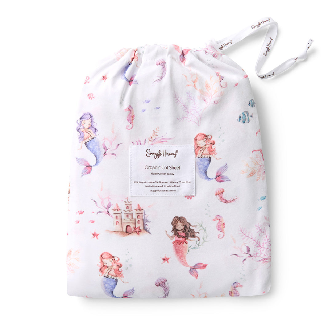 SNUGGLE HUNNY ORGANIC FITTED COT SHEET - MERMAID