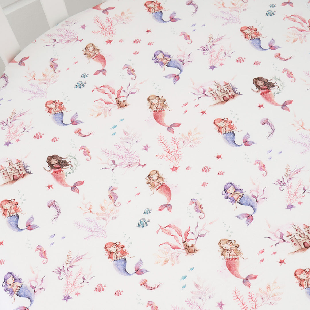 SNUGGLE HUNNY ORGANIC FITTED COT SHEET - MERMAID