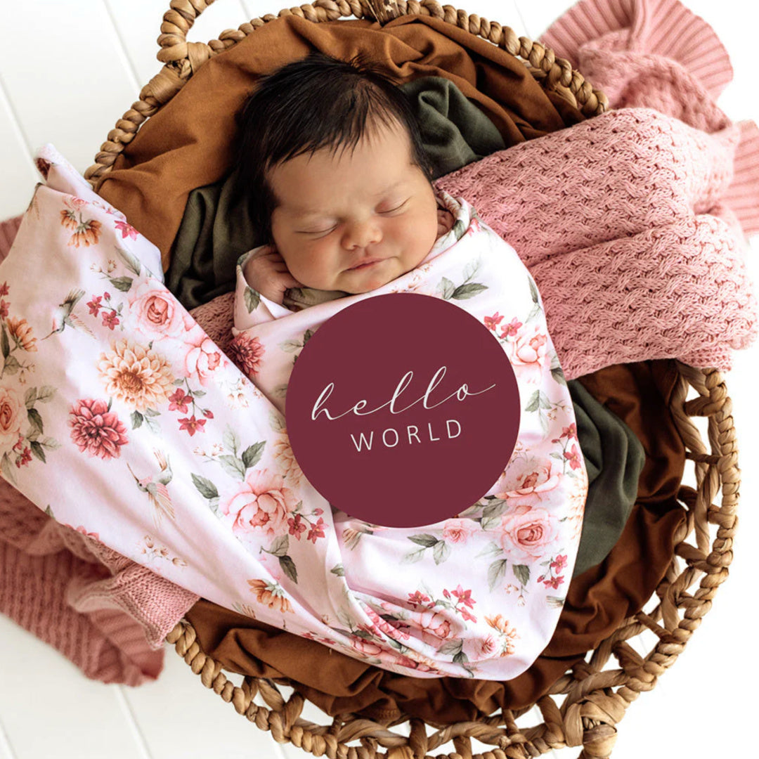 SNUGGLE HUNNY REVERSIBLE MILESTONE CARDS - BIRDS &amp; BLOOMS / RASPBERRY