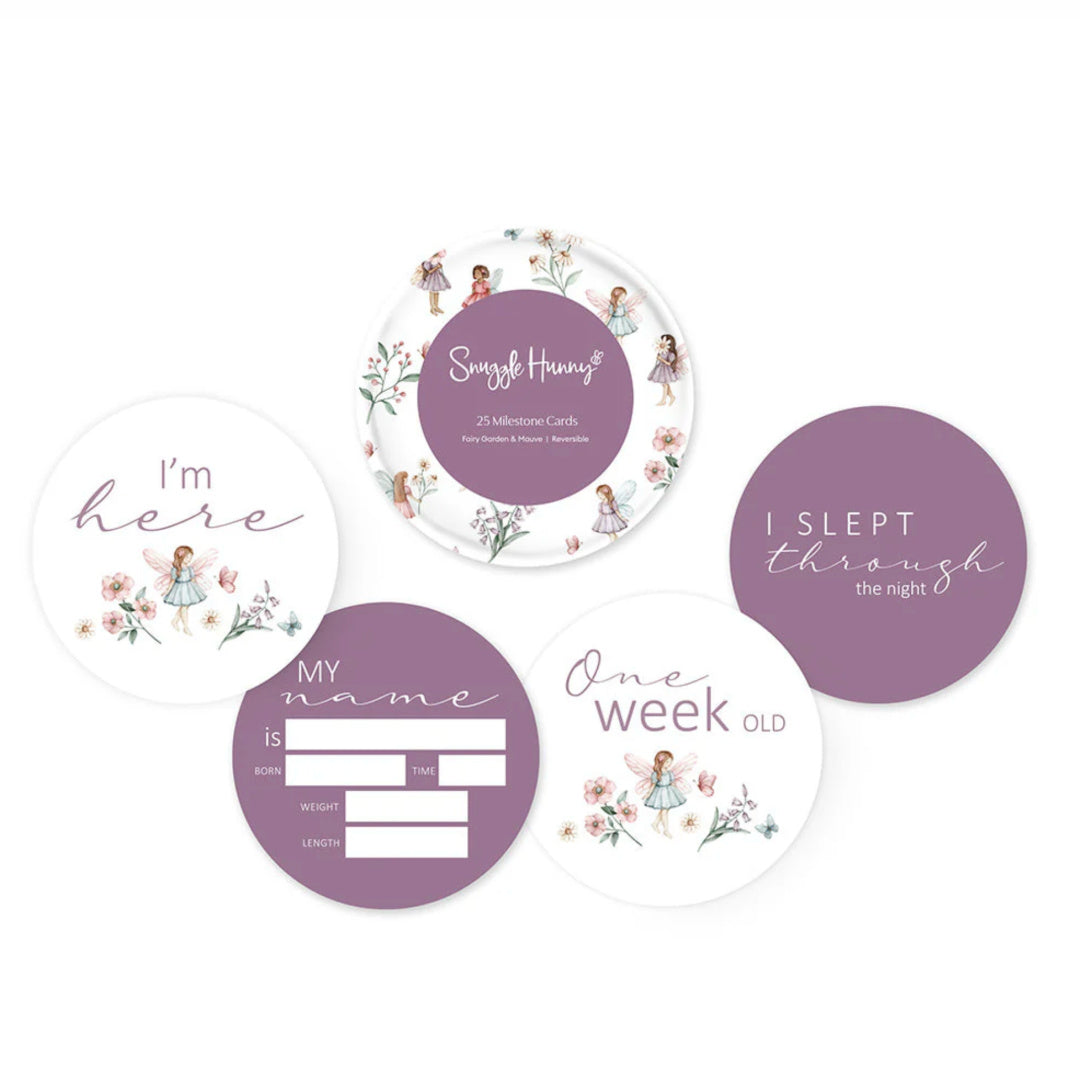 SNUGGLE HUNNY REVERSIBLE MILESTONE CARDS - FAIRY GARDEN & DUSK