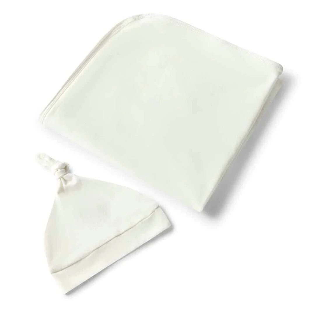 SNUGGLE HUNNY ORGANIC JERSEY WRAP AND BEANIE SET - MILK