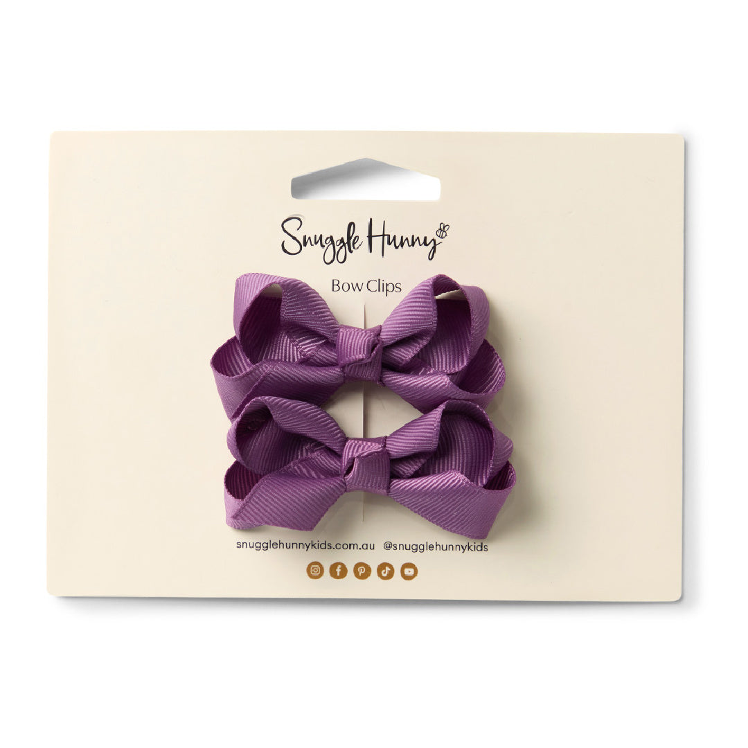SNUGGLE HUNNY BOW CLIPS - SMALL PIGGY TAIL PAIR - MULBERRY
