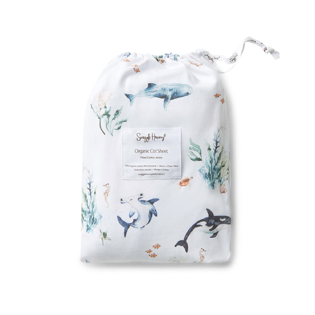 SNUGGLE HUNNY ORGANIC FITTED COT SHEET - OCEAN