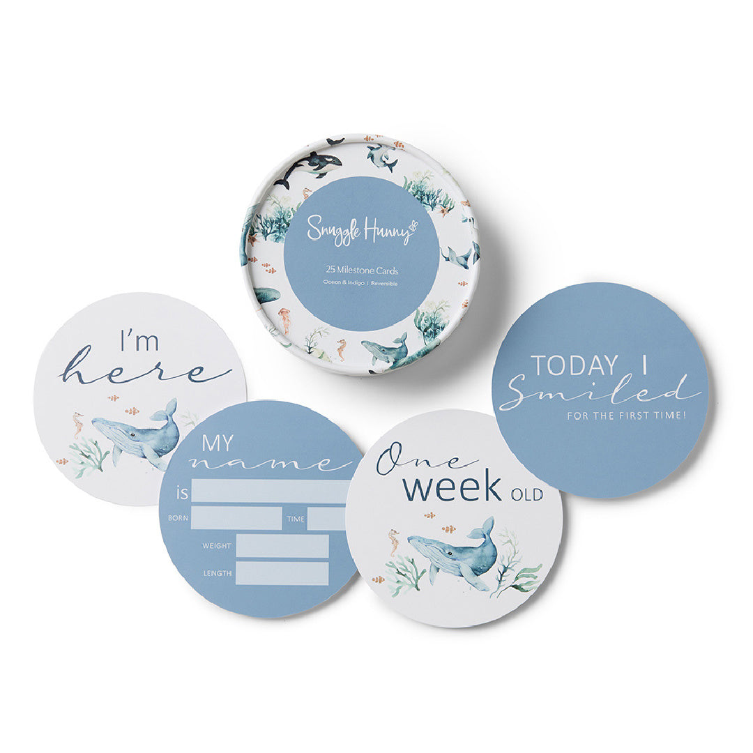 SNUGGLE HUNNY REVERSIBLE MILESTONE CARDS - OCEAN AND INDIGO