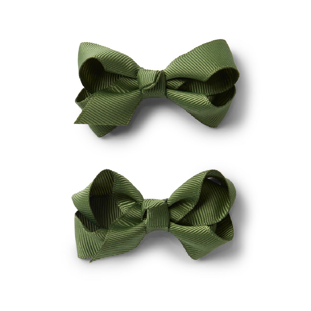 SNUGGLE HUNNY BOW CLIPS - SMALL PIGGY TAIL PAIR - OLIVE