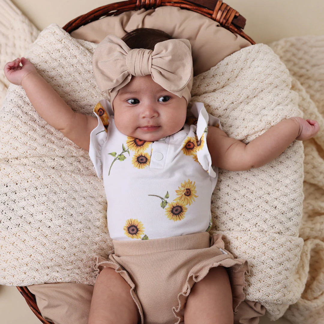 SNUGGLE HUNNY ORGANIC OVERSIZED BOW - PEBBLE