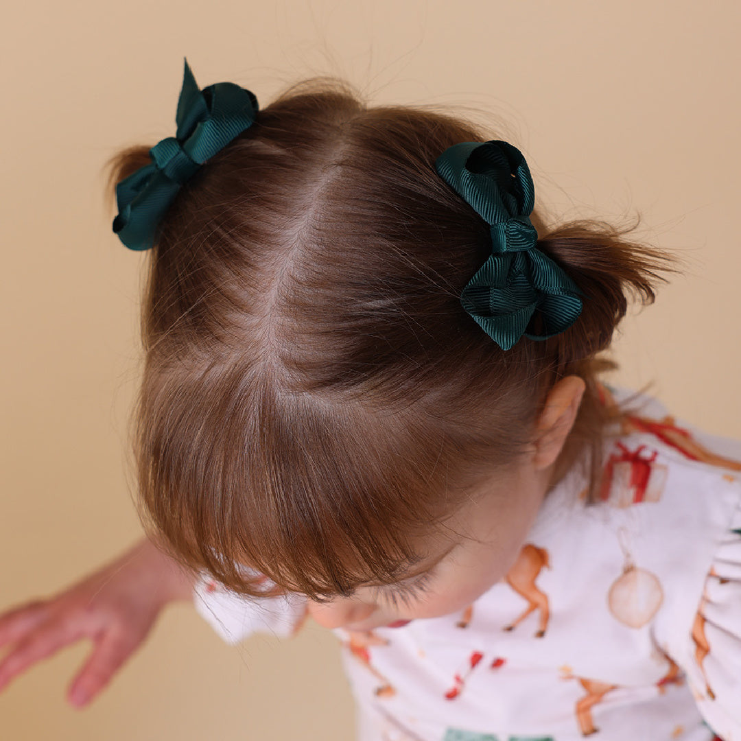 SNUGGLE HUNNY BOW CLIPS - SMALL PIGGY TAIL PAIR - PINE