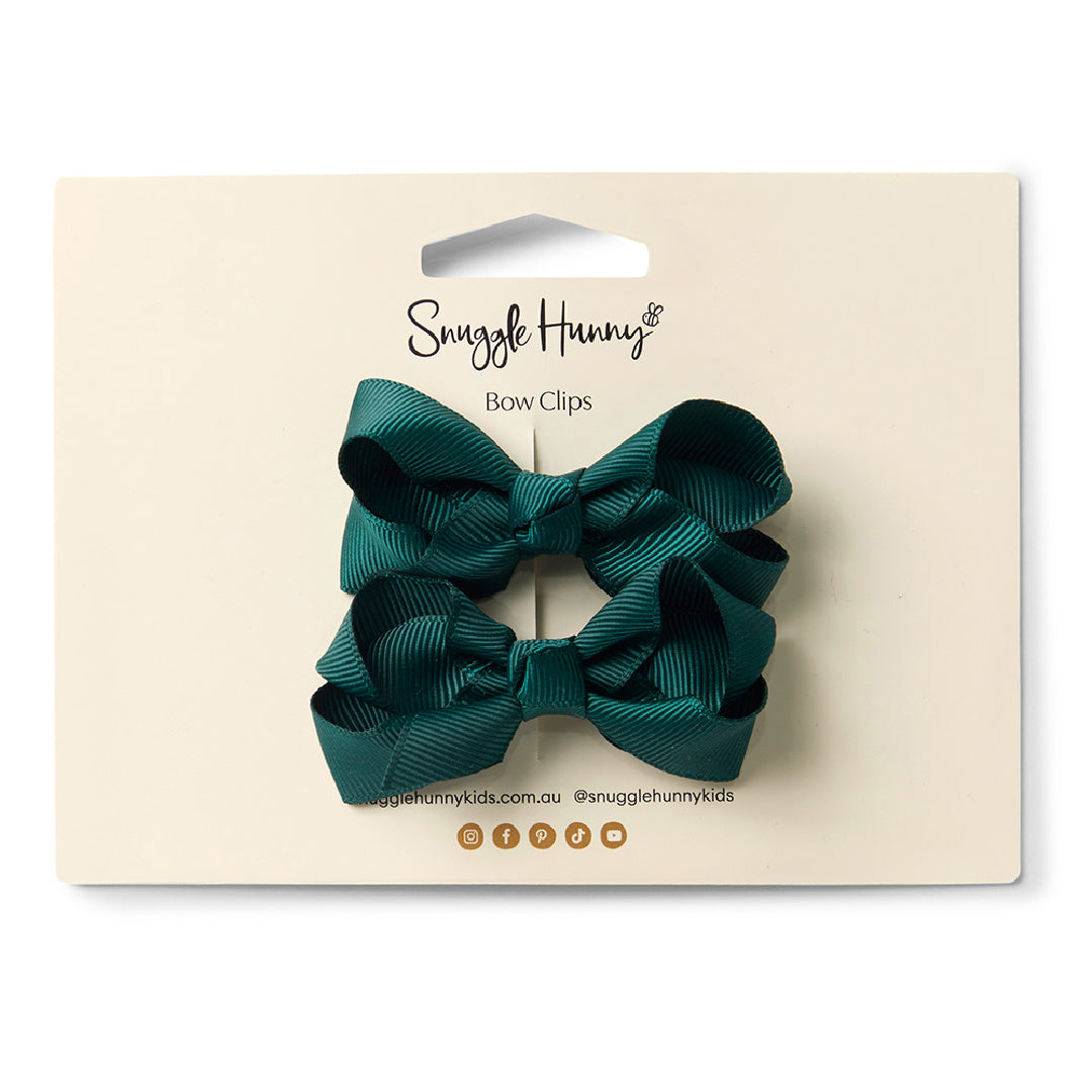 SNUGGLE HUNNY BOW CLIPS - SMALL PIGGY TAIL PAIR - PINE