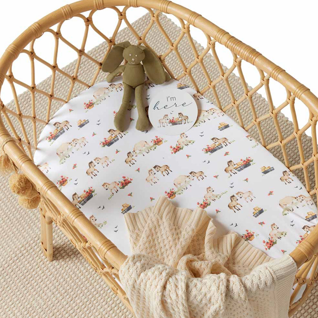 SNUGGLE HUNNY ORGANIC FITTED BASSINET SHEET / CHANGE PAD COVER - PONY PALS